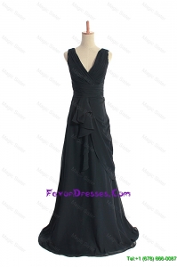 Custom Made 2016 Ruching Black Prom Dresses with Sweep Train