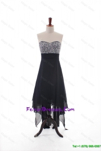 Custom Made Empire Strapless Beaded High Low Prom Dresses in Black