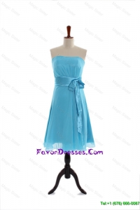 Discount Belt and Bowknot Short Prom Dress in Aqua Blue for 2016