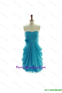 Exclusive Hand Made Flowers Short Prom Dresses in Aqua Blue