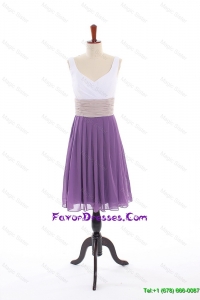 Popular Empire V Neck Prom Dresses with Ruching in Purple