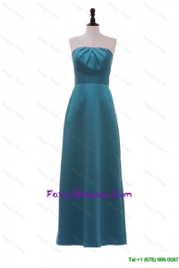 Classical Strapless Ruching and Bowknot Long Prom Dress in Teal