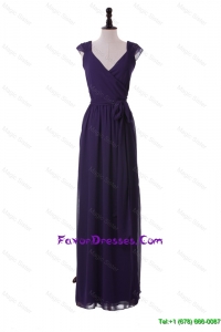 Exclusive V Neck Purple Prom Dresses with Ruching for 2016