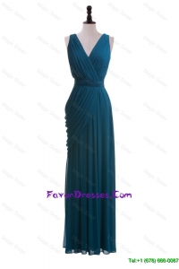 Gorgeous V Neck Belt and Ruching Long Prom Dresses for 2016