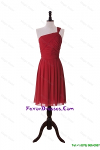Pretty Ruching One Shoulder Short Prom Dresses in Red