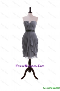 Simple Column Sweetheart Prom Dresses with Belt in Grey