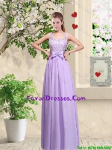 Beautiful Scoop Bridesmaid Dresses with Lace and Bowknot