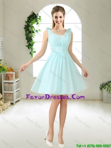 Comfortable Straps Light Blue Bridesmaid Dresses with Hand Made Flowers