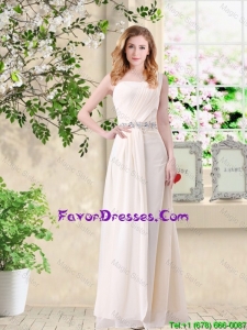 Discount Empire One Shoulder Champagne Bridesmaid Dresses with Belt