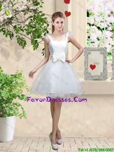 Elegant Straps Bridesmaid Dresses with Bowknot and Hand Made Flowers