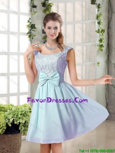 A Line Straps Bowknot Short Prom Dresses with Bowknot
