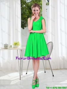 Elegant A Line Straps Green Prom Dresses with Hand Made Flowers