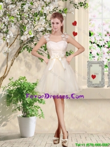 Suitable Straps Appliques and Belt Prom Dresses with Lace Up
