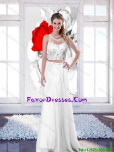 2015 New Style Empire Scoop White Prom Dresses with Brush Train