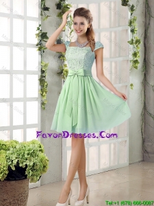 Affordable Square Lace Prom Dresses with Bowknot