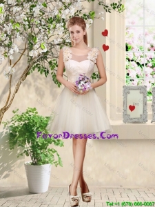 Feminine A Line Hand Made Flowers Prom Dresses in Champagne