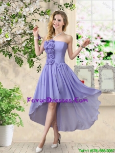 Pretty Strapless Chiffon Prom Dresses with High Low