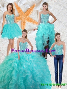 2015 Fall New Style Aqua Blue Detachable Quinceanera Gowns with Beading and Ruffles