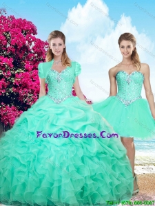 2015 Fall New Style Sweetheart Beaded Apple Green Quinceanera Dresses with Ruffles