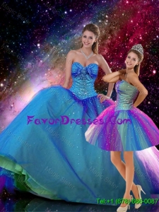 2015 Fall Romantic Ball Gown Sweetheart Beaded Detachable Quinceanera Dresses in Multi Color