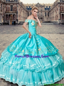 2015 Winter Beautiful Off the Shoulder Aqua Blue Quinceanera Dresses with Ruffled Layers