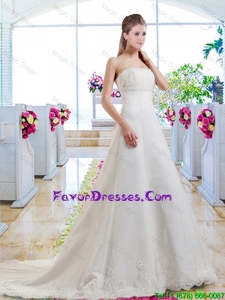 Beautiful A Line Strapless Wedding Dresses with Appliques