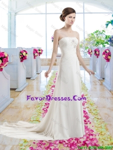 Cheap Strapless Court Train Wedding Dresses with Beading