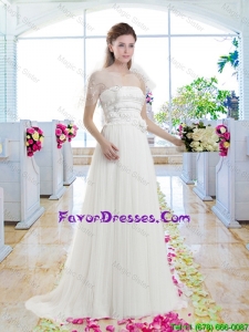 Latest Empire Appliques Wedding Dresses with Brush Train