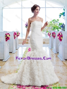 Hot Sale Mermaid Strapless Wedding Dresses with Ruffles