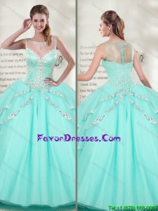 Best Selling Scoop 2016 Mint Quinceanera Dresses with Beading