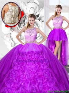 Gorgeous Beaded and Ruffles Detachable Sweet 16 Dresses with Scoop