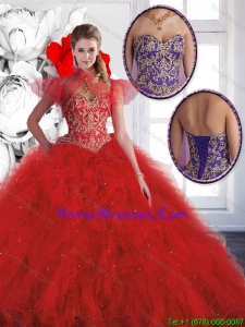Luxurious Red Sweetheart Quinceanera Gowns with Beading for Summer