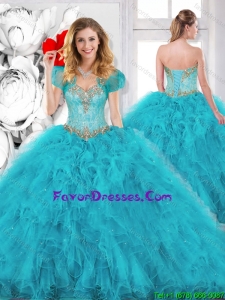 Modest Beading Sweetheart Quinceanera Dresses in Aqua Blue for Summer
