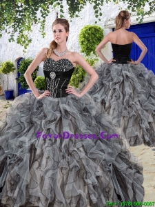 New Arrivals Beaded and Ruffles Sweet 16 Dresses in Black for Spring