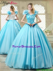 2016 Cheap Aqua Blue Quinceanera Gowns with Appliques and Ruffles