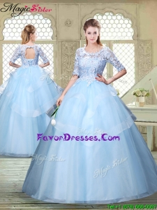 2016 Hot Sale Half Sleeves Scoop Quinceanera Dresses with Lace