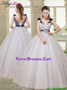 2016 Pretty Champagne Straps Quinceanera Gowns with Belt and Appliques