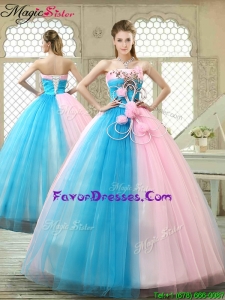 Exquisite Hand Made Flowers Sweet 16 Gowns with Strapless