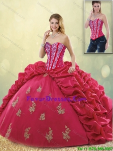 Latest Brush Train Beading Sweet 16 Dresses in Coral Red