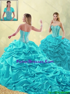 Cheap Beading and Pick Ups Detachable Quinceanera Skirts with Court Train