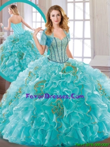 New Arrivals Aqua Blue Gorgeous Quinceanera Dresses with Beading and Ruffles