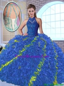 Perfect High Neck Appliques New Style Quinceanera Dresses in Multi Color