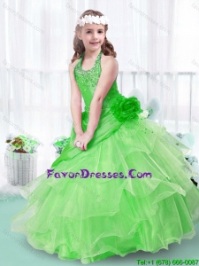 Perfect Halter Top Little Girl Pageant Dresses with Hand Made Flowers