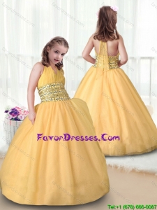 Beautiful Ball Gown Halter Top Little Girl Pageant Dresses in Gold
