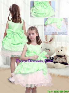 Beautiful A Line Scoop Mini Length Bowknot Flower Girl Dresses in Multi Color for 2016