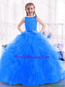 Fashionable Blue Pretty Flower Girl Dresses with Ruffles and Beading