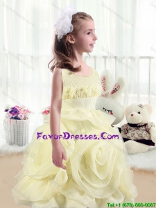 Lovely A Line Scoop Flower Girl Dresses with Rolling Flowers