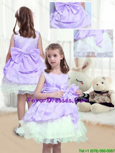 Lovely A Line Scoop Mini Length Flower Girl Dresses with Bowknot