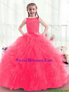 Modern Bateau Beading Mini Quinceanera Dresses in Coral Red