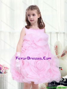 Perfect A Line Scoop Beading Flower Girl Dresses with Rolling Flowers